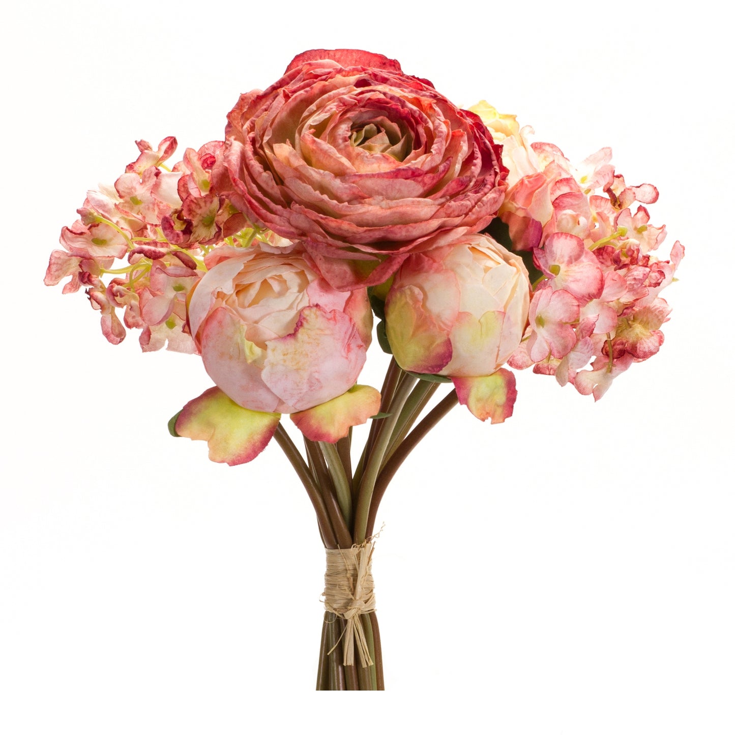 Peony And Hydrangea Bouquet (Set Of 6) 16.75"H Polyester, Pink, Beige, Green