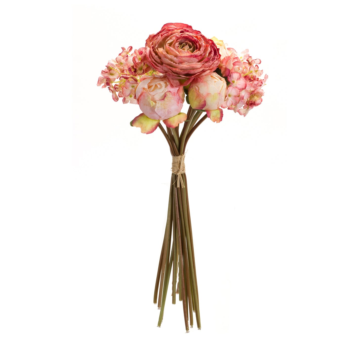 Peony And Hydrangea Bouquet (Set Of 6) 16.75"H Polyester, Pink, Beige, Green