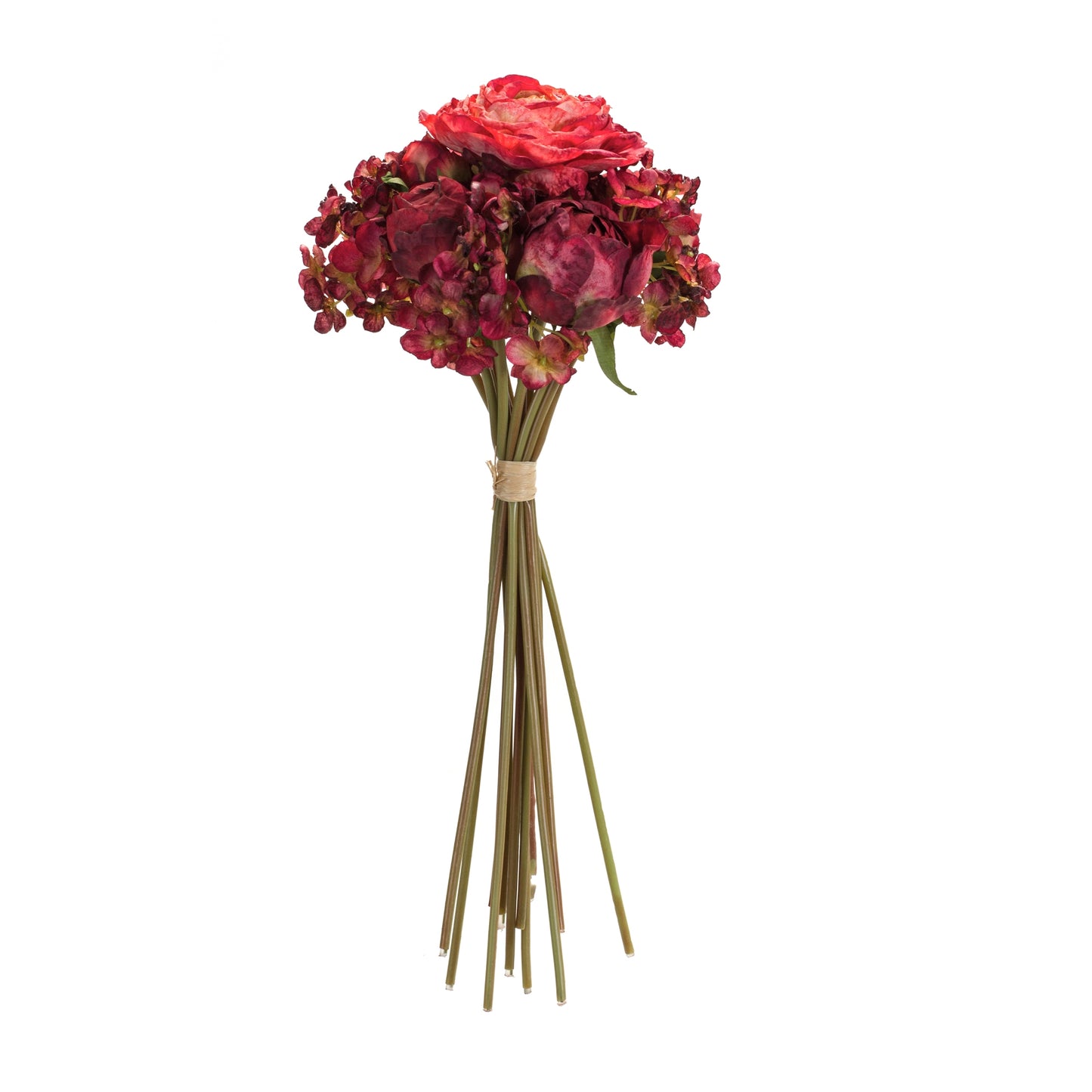 Peony And Hydrangea Bouquet (Set Of 6) 16.75"H Polyester, Red, Green
