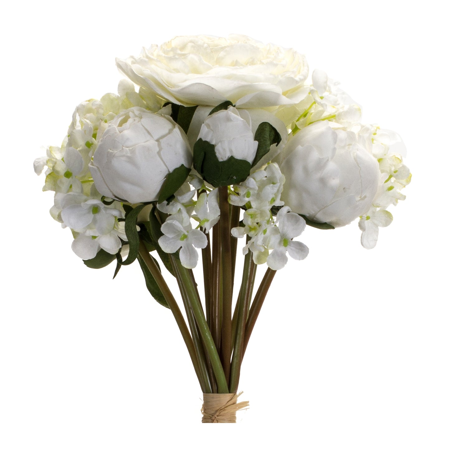 Peony And Hydrangea Bouquet (Set Of 6) 16.75"H Polyester, White, Green