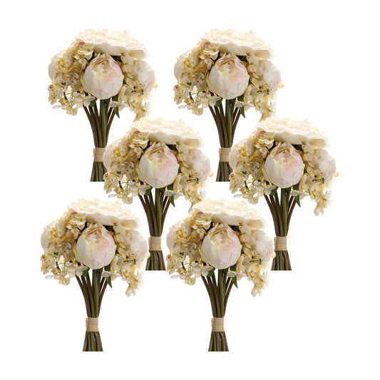Peony And Hydrangea Bouquet (Set Of 6) 16.75"H Polyester, Beige, Pink