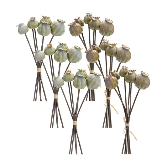 Poppy Pod Bundle (Set Of 6) 10.5"H Foam/Plastic, Green, Brown