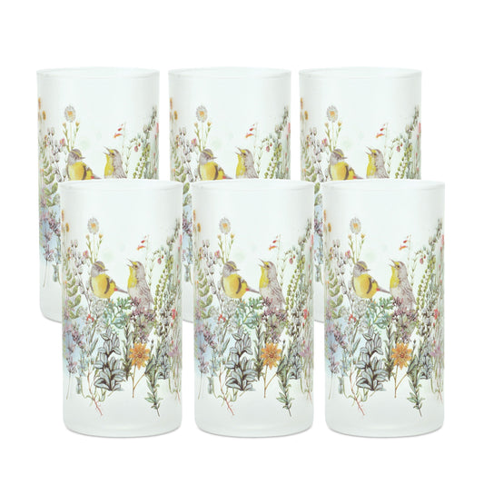 Bird And Floral Candle (Set Of 6) Holder 4"D x 8"H Glass