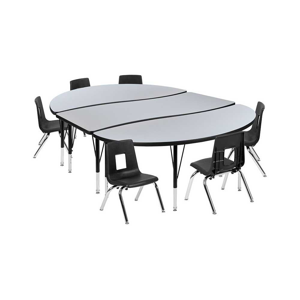 86" Oval Wave Collaborative Laminate Activity Table Set with 12" Student Stack Chairs, Gray/Black