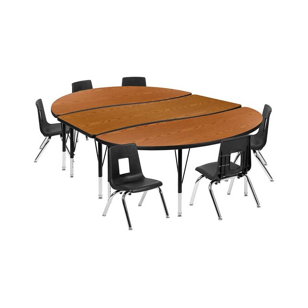 86" Oval Wave Collaborative Laminate Activity Table Set with 12" Student Stack Chairs, Oak/Black