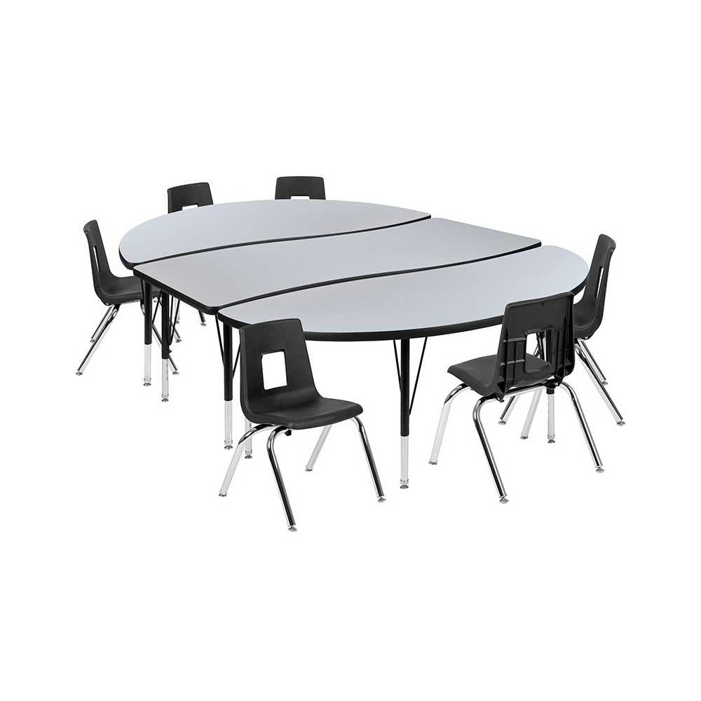 86" Oval Wave Collaborative Laminate Activity Table Set with 14" Student Stack Chairs, Gray/Black