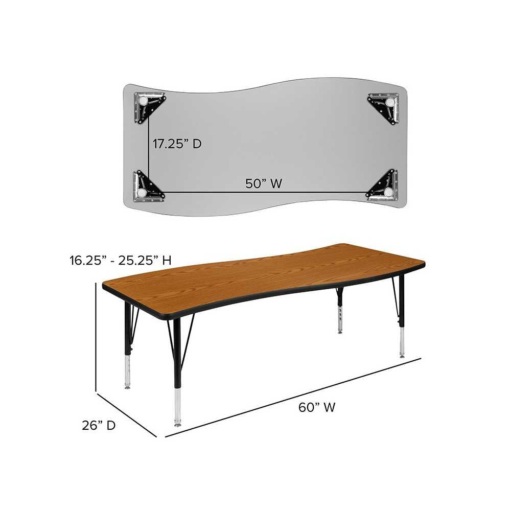 86" Oval Wave Collaborative Laminate Activity Table Set with 14" Student Stack Chairs, Oak/Black