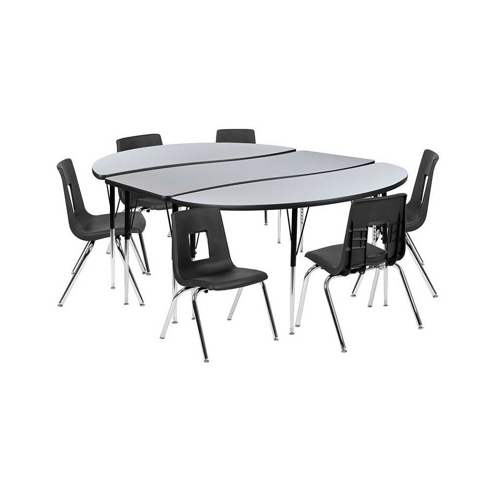 86" Oval Wave Collaborative Laminate Activity Table Set with 16" Student Stack Chairs, Gray/Black