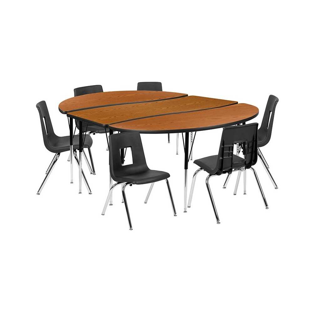 86" Oval Wave Collaborative Laminate Activity Table Set with 16" Student Stack Chairs, Oak/Black