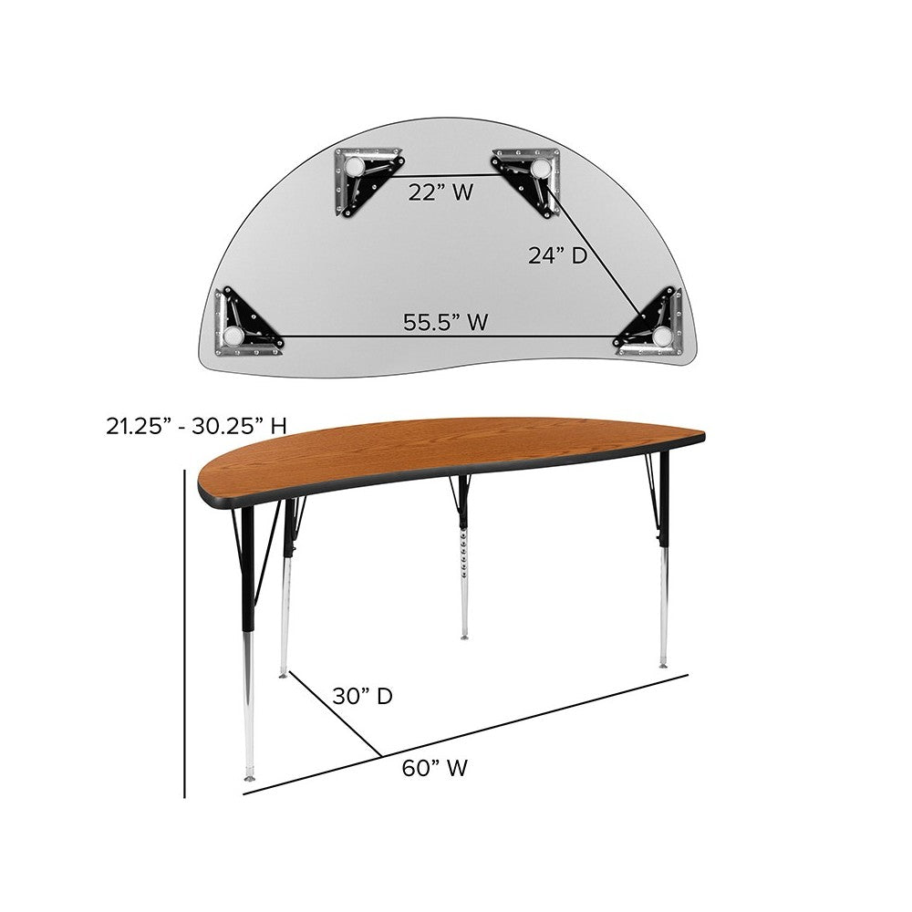 86" Oval Wave Collaborative Laminate Activity Table Set with 16" Student Stack Chairs, Oak/Black