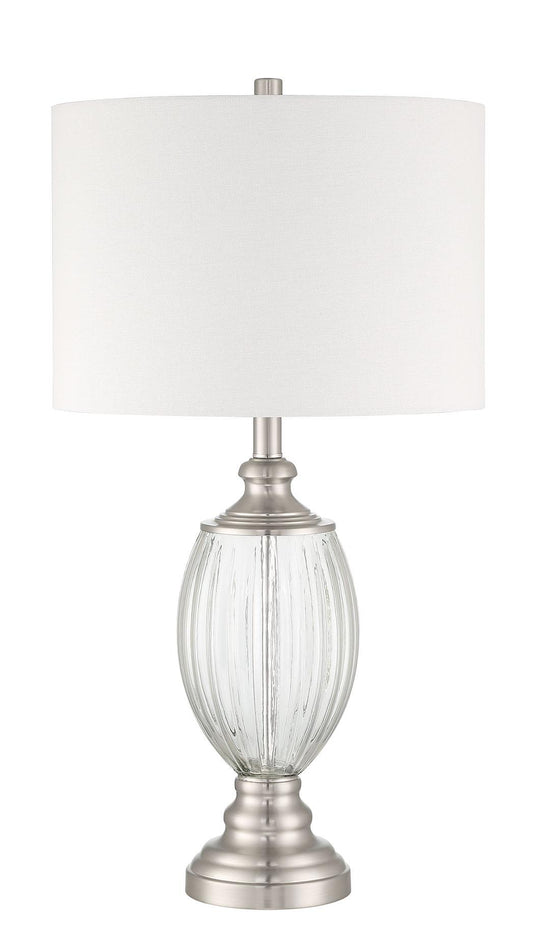 Table Lamp 1 Light Clear Glass with Brushed Polished Nickel Base, Shade, Indoor