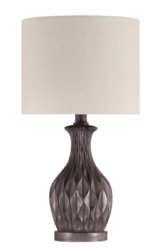 Accent Table Lamp 1 Light Carved Painted Brown Base with Shade, Indoor
