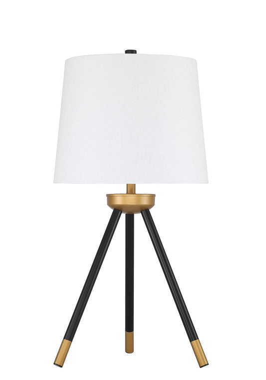 Table Lamp 1 Light Tripod with Shade, Painted Black and Gold, Indoor