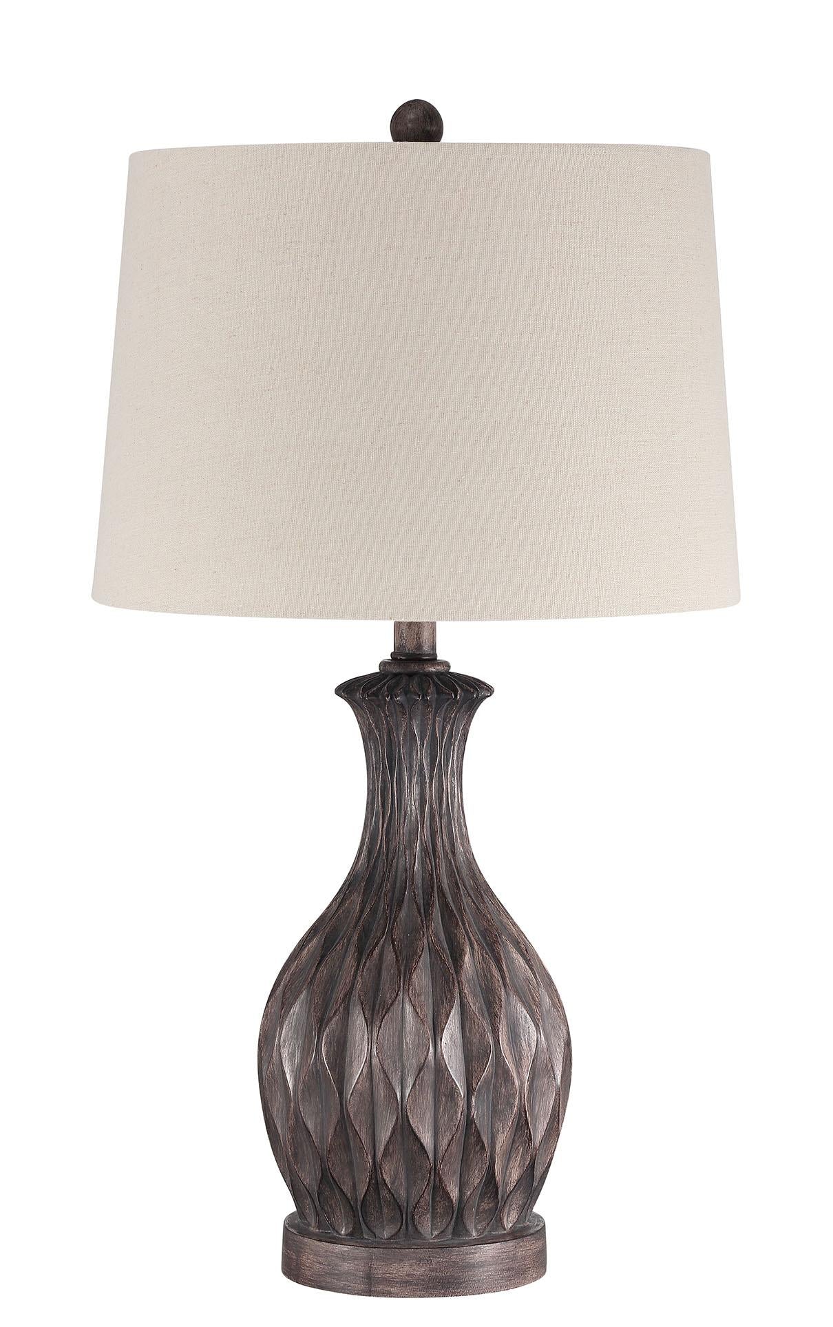 Table Lamp 1 Light Carved Painted Brown Base with Shade, Indoor