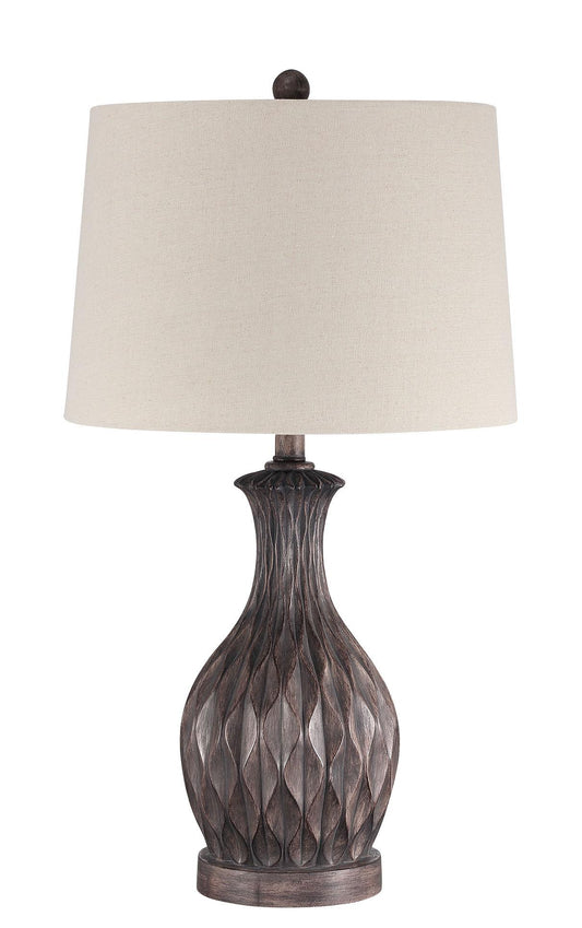 Table Lamp 1 Light Carved Painted Brown Base with Shade, Indoor