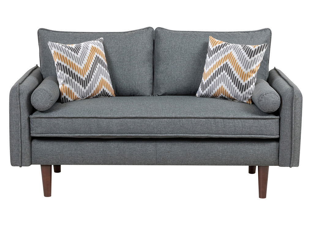 Lilola Home Mia Gray Linen Loveseat Couch with USB Charging Ports & Pillows