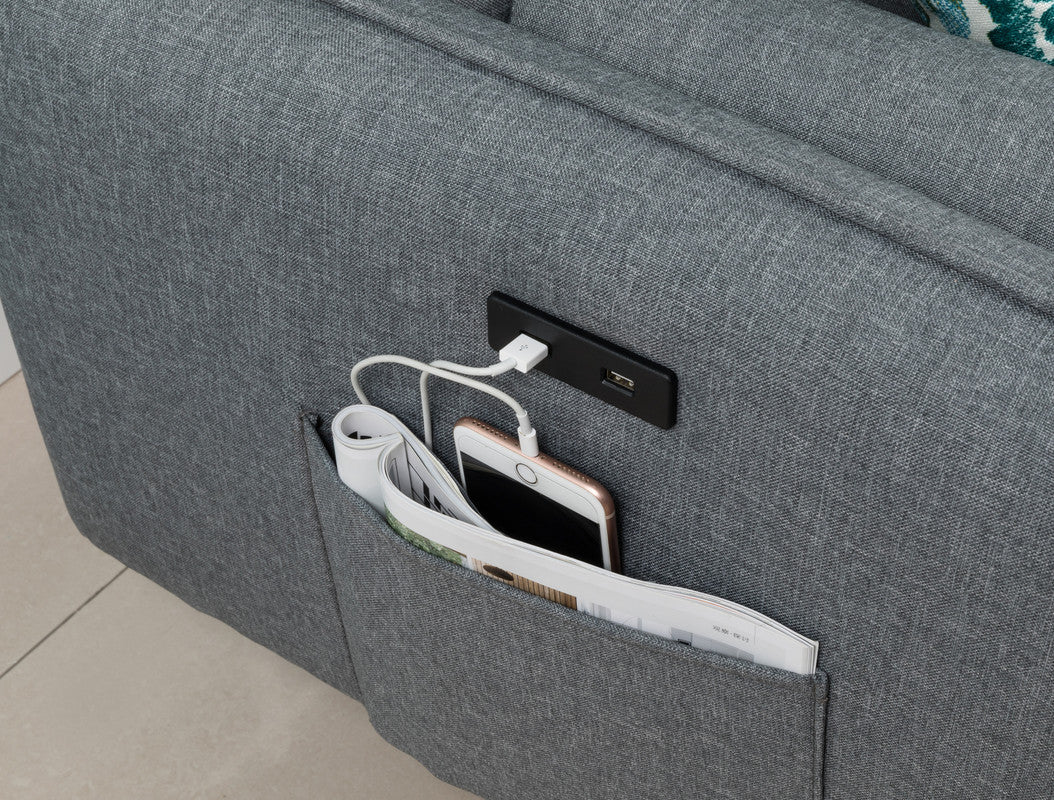 Mia Mid-Century Modern Gray Linen Sofa Couch with USB Charging Ports & Pillows