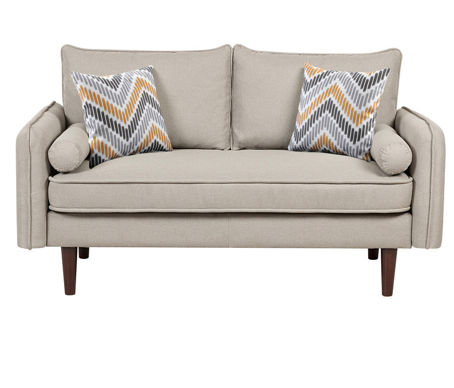 Lilola Home Mia Beige Linen Loveseat Couch with USB Charging Ports & Pillows