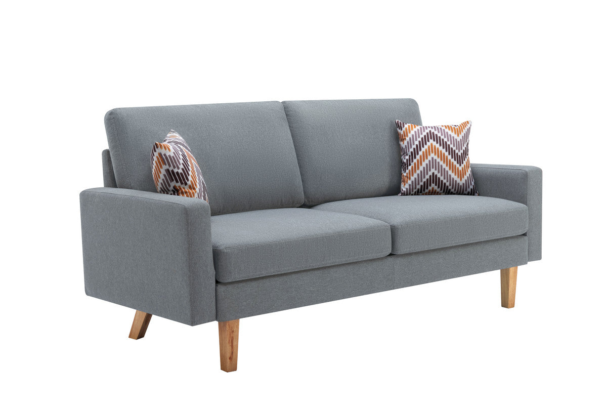 Bahamas Gray Linen Sofa and Chair Set with 2 Throw Pillows