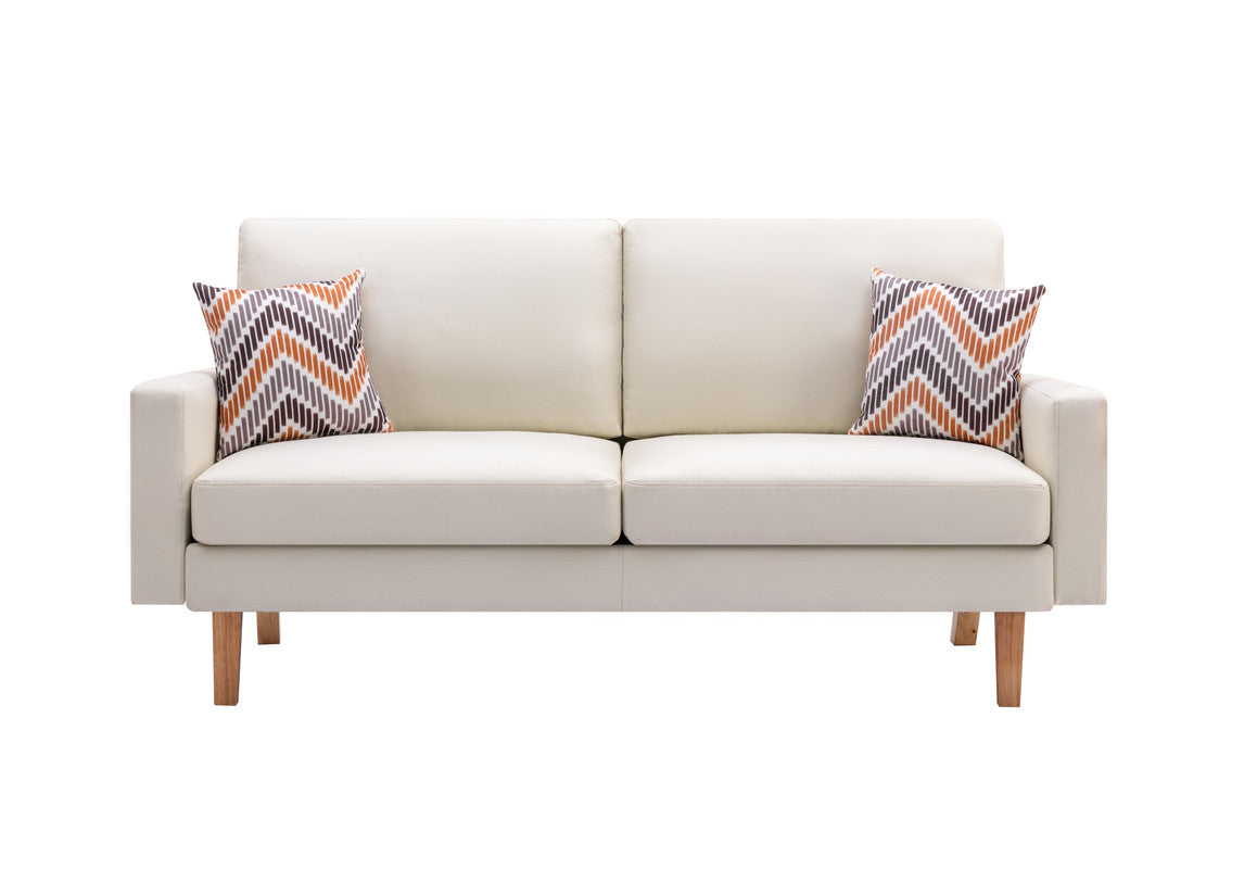 Bahamas Beige Linen Sofa with 2 Throw Pillows