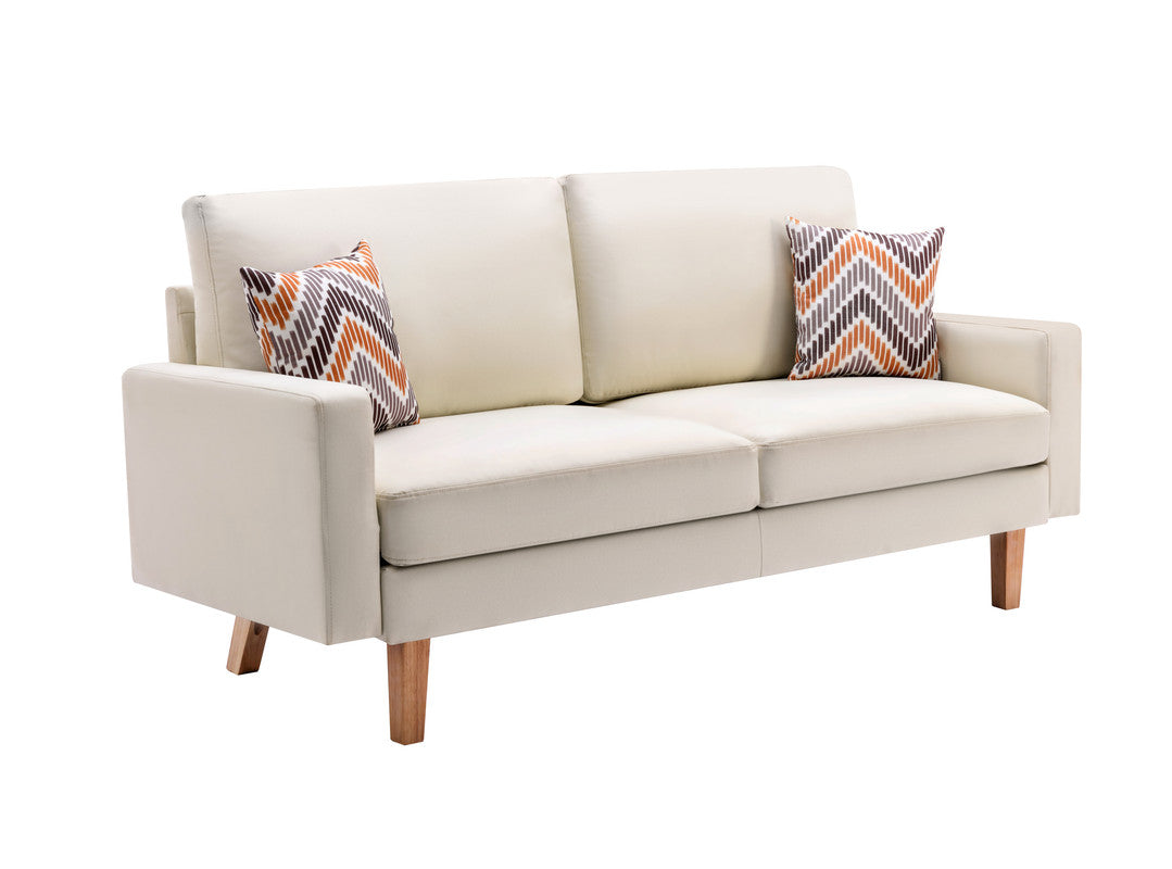 Bahamas Beige Linen Sofa with 2 Throw Pillows