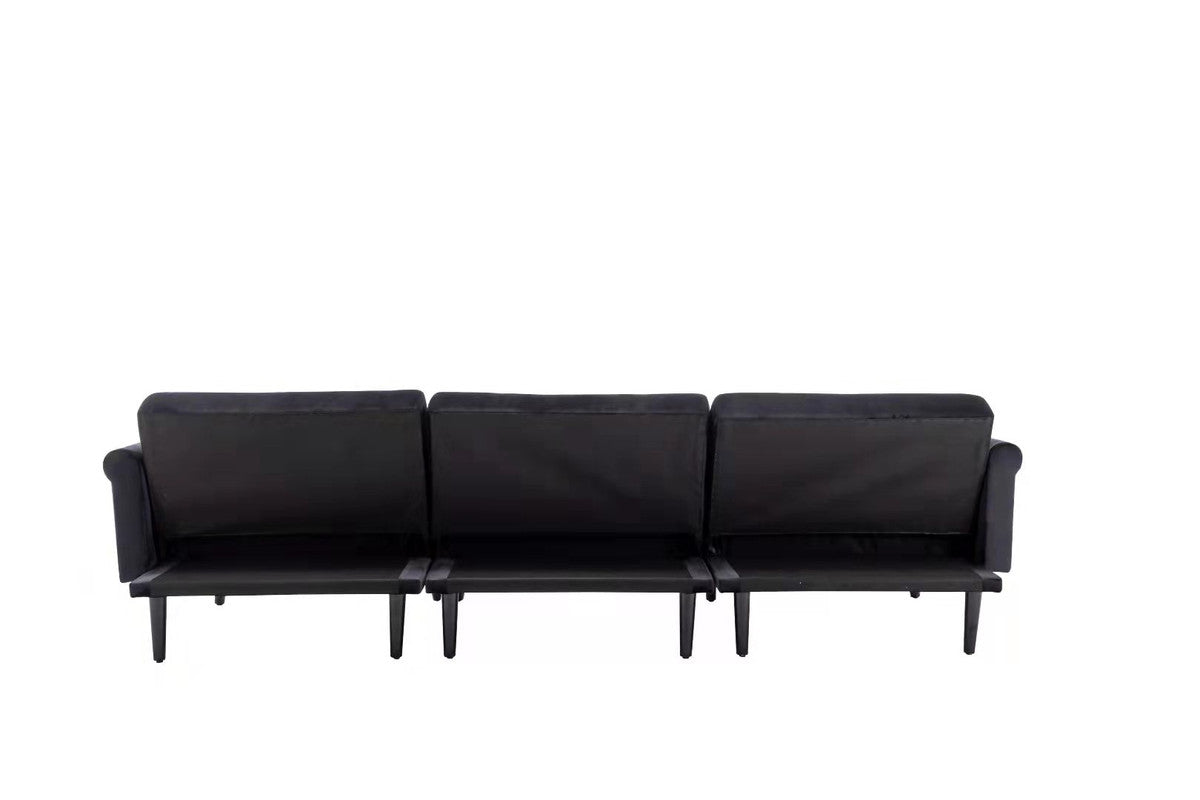 Lilola Home Piper Black Velvet Sofa Bed with Ottoman and 2 Accent Pillows