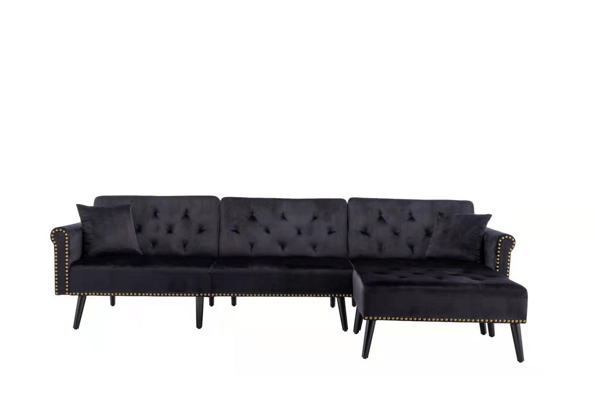 Lilola Home Piper Black Velvet Sofa Bed with Ottoman and 2 Accent Pillows