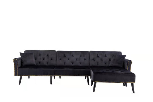 Lilola Home Piper Black Velvet Sofa Bed with Ottoman and 2 Accent Pillows