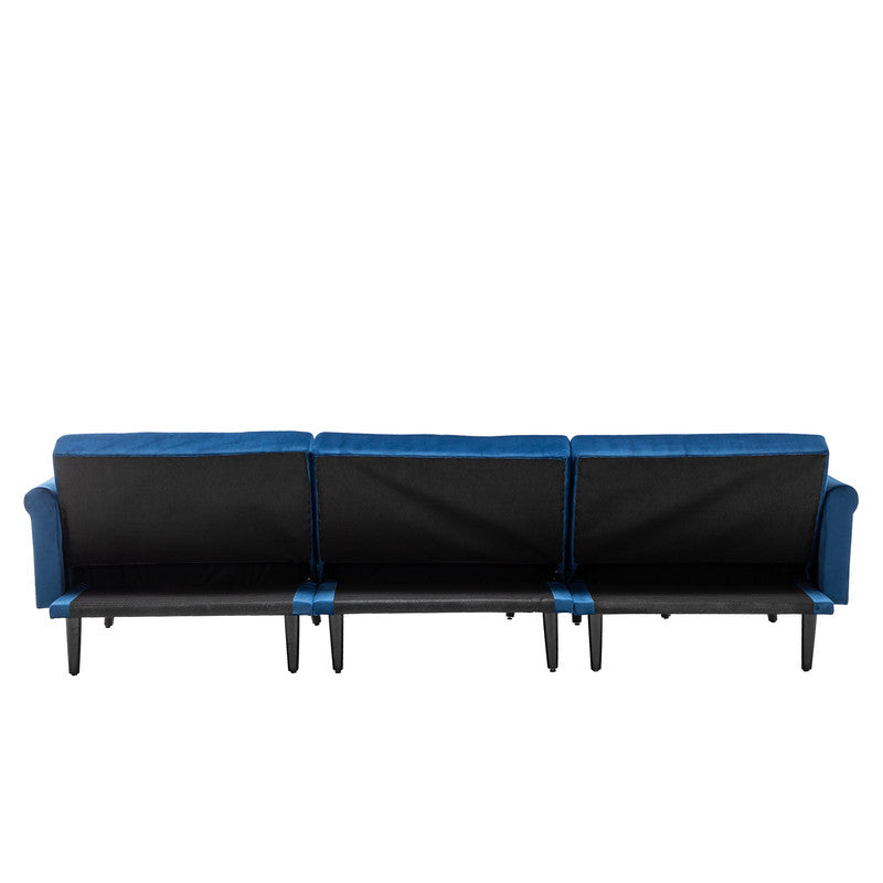 Lilola Home Piper Navy Blue Velvet Sofa Bed with Ottoman and 2 Accent Pillows