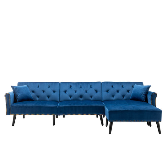 Lilola Home Piper Navy Blue Velvet Sofa Bed with Ottoman and 2 Accent Pillows