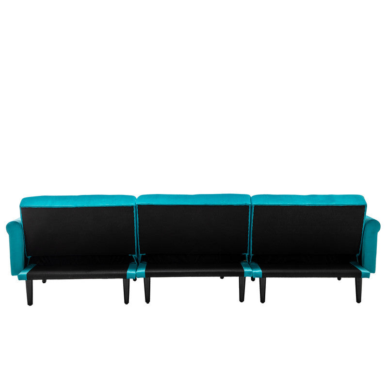 Lilola Home Piper Light Blue Velvet Sofa Bed with Ottoman and 2 Accent Pillows