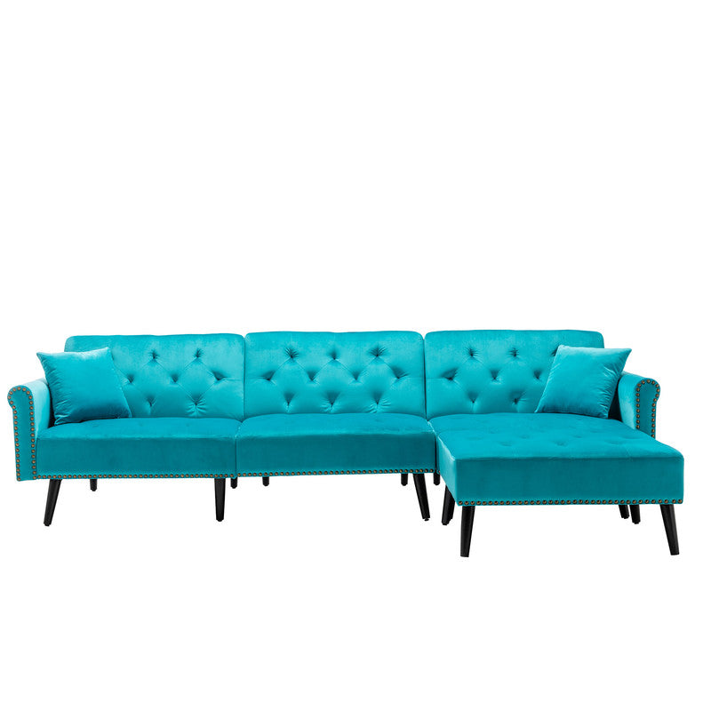 Lilola Home Piper Light Blue Velvet Sofa Bed with Ottoman and 2 Accent Pillows