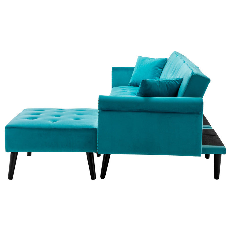 Lilola Home Piper Light Blue Velvet Sofa Bed with Ottoman and 2 Accent Pillows