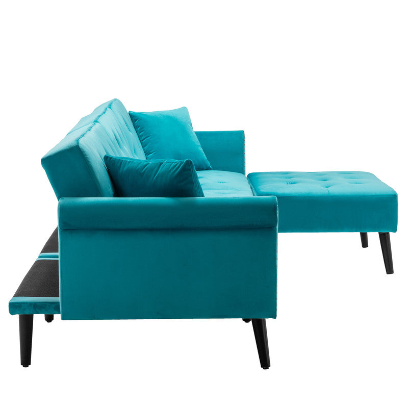 Lilola Home Piper Light Blue Velvet Sofa Bed with Ottoman and 2 Accent Pillows