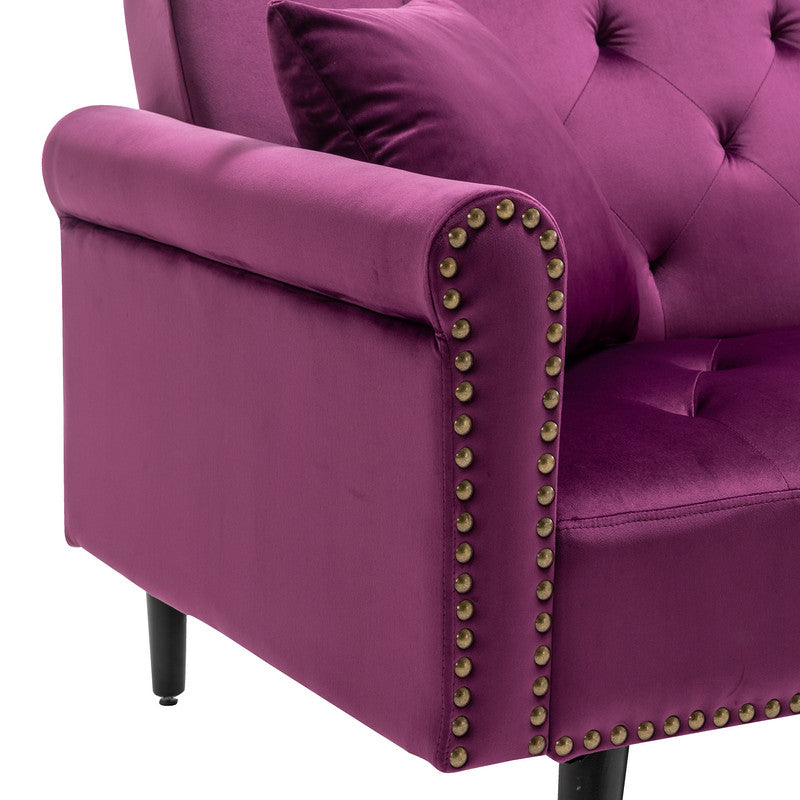 Lilola Home Piper Purple Velvet Sofa Bed with Ottoman and 2 Accent Pillows