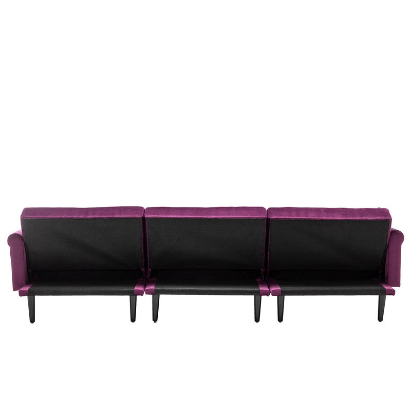 Lilola Home Piper Purple Velvet Sofa Bed with Ottoman and 2 Accent Pillows