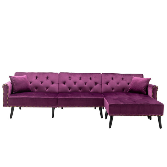 Lilola Home Piper Purple Velvet Sofa Bed with Ottoman and 2 Accent Pillows