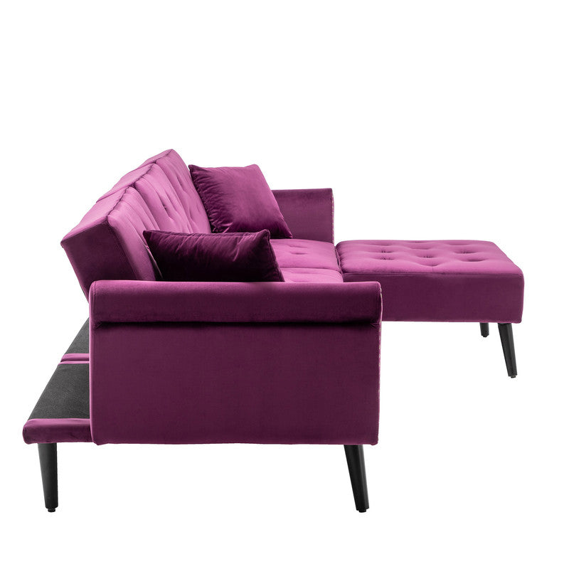 Lilola Home Piper Purple Velvet Sofa Bed with Ottoman and 2 Accent Pillows