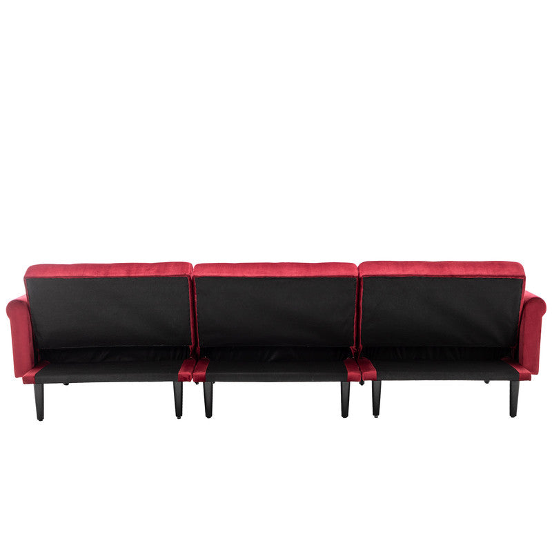 Lilola Home Piper Jujube Red Velvet Sofa Bed with Ottoman and 2 Accent Pillows