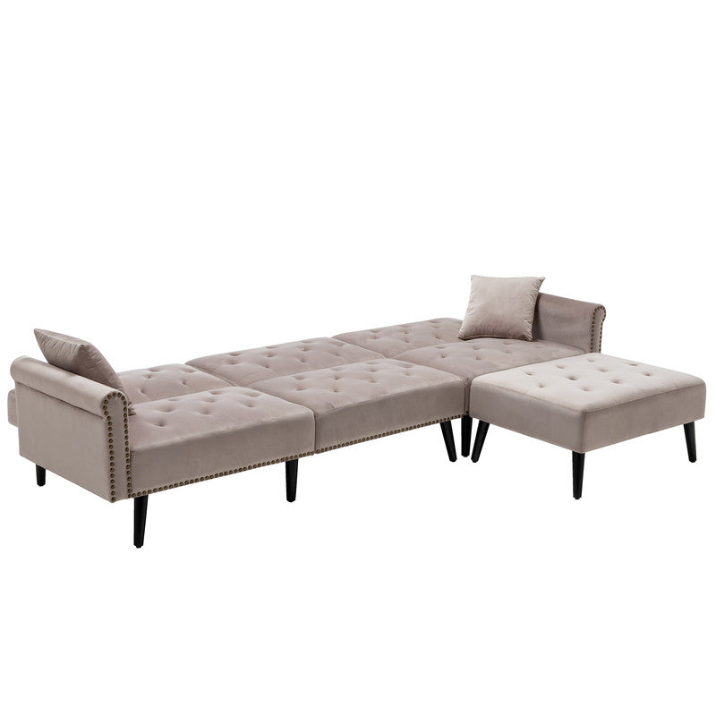 Lilola Home Piper Silver Gray Velvet Sofa Bed with Ottoman and 2 Accent Pillows