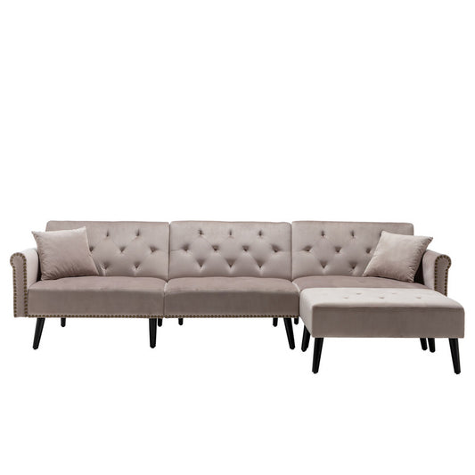 Lilola Home Piper Silver Gray Velvet Sofa Bed with Ottoman and 2 Accent Pillows