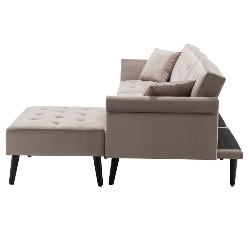 Lilola Home Piper Silver Gray Velvet Sofa Bed with Ottoman and 2 Accent Pillows