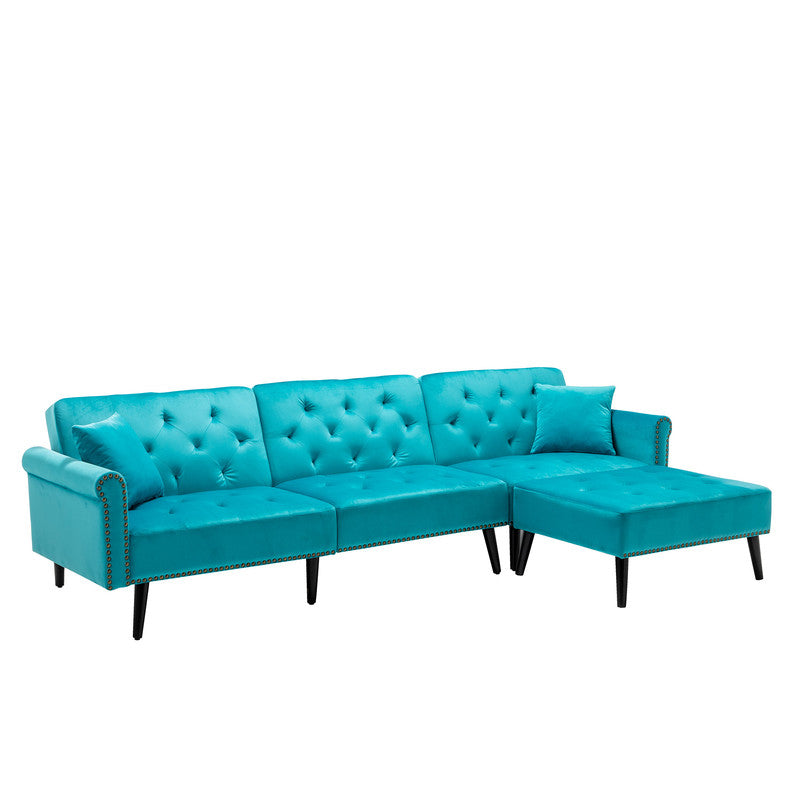 Lilola Home Piper Light Blue Velvet Sofa Bed with Ottoman and 2 Accent Pillows