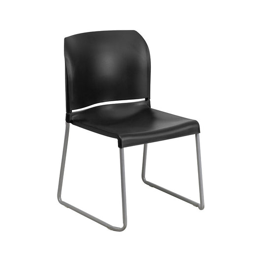 880 lb. Capacity Black Full Back Contoured Stack Chair with Gray Powder Coated Sled Base