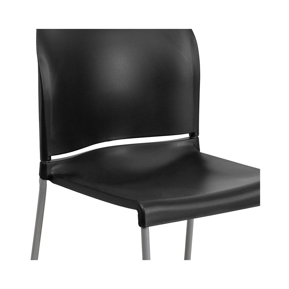 880 lb. Capacity Black Full Back Contoured Stack Chair with Gray Powder Coated Sled Base