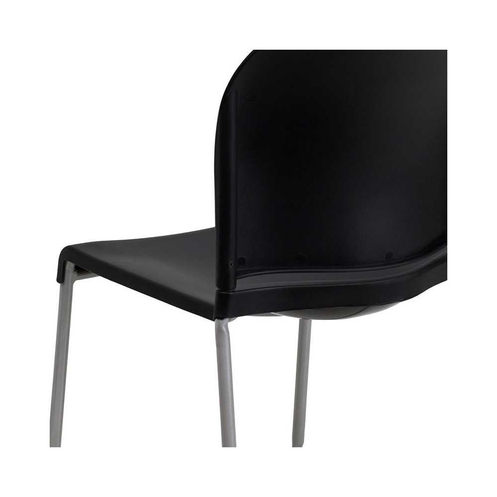 880 lb. Capacity Black Full Back Contoured Stack Chair with Gray Powder Coated Sled Base
