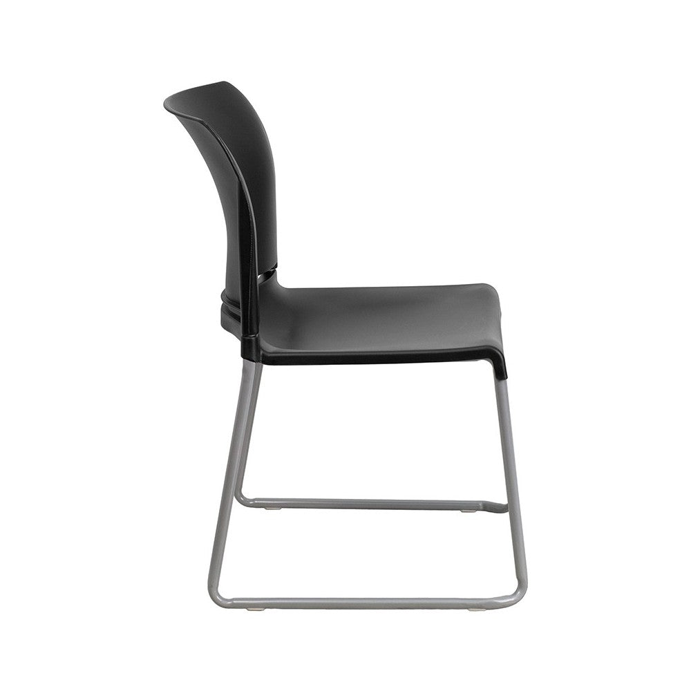 880 lb. Capacity Black Full Back Contoured Stack Chair with Gray Powder Coated Sled Base