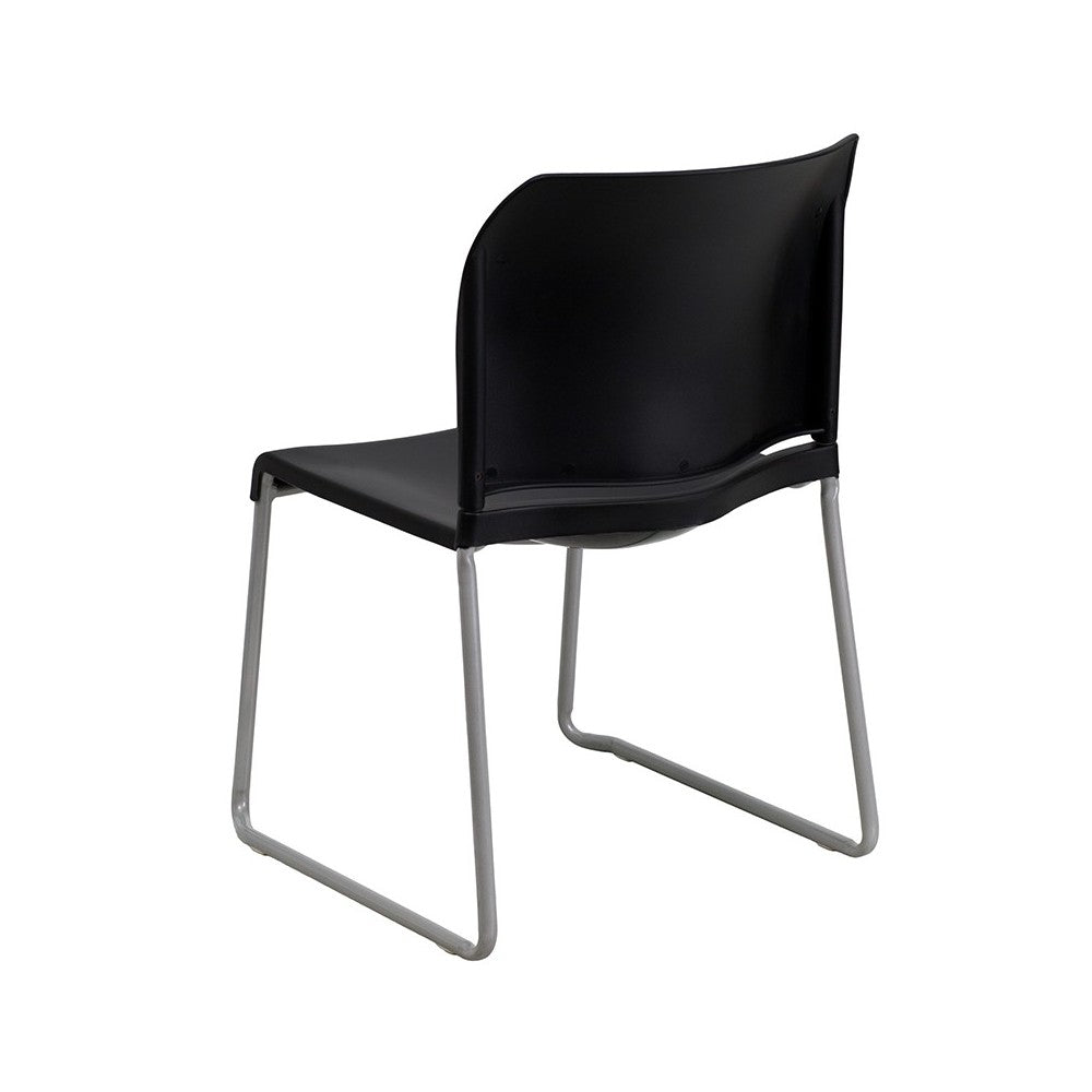880 lb. Capacity Black Full Back Contoured Stack Chair with Gray Powder Coated Sled Base
