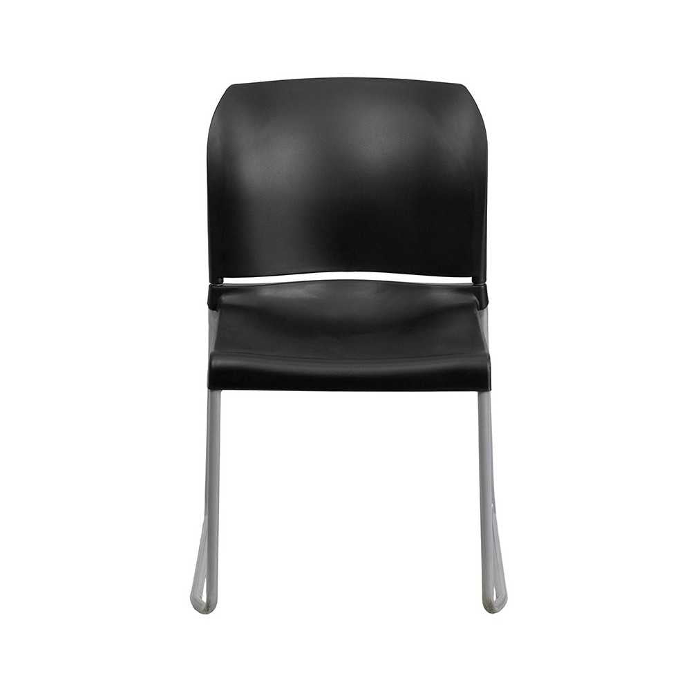 880 lb. Capacity Black Full Back Contoured Stack Chair with Gray Powder Coated Sled Base