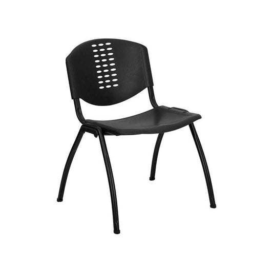 880 lb. Capacity Black Plastic Stack Chair with Oval Cutout Back and Black Frame